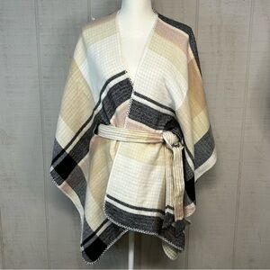 NEW Cato Knit Shawl Wrap Womens One Size Tie Plaid